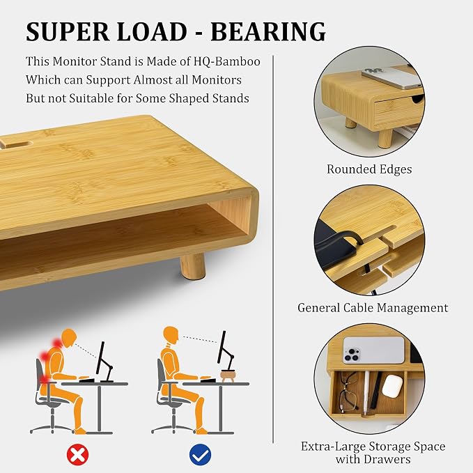 Homerays Monitor Stand with Drawer, Exquisite Computer Monitor Stand - Image 5