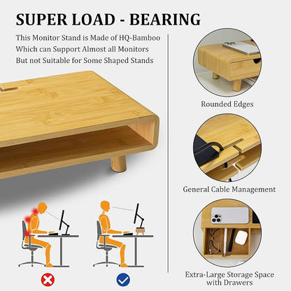 Homerays Monitor Stand with Drawer, Exquisite Computer Monitor Stand - Image 5