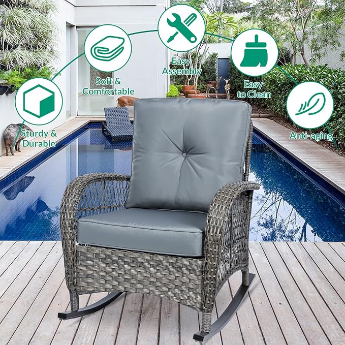 VIVIJASON 3-Piece Outdoor Conversation Bistro Set, Patio Wicker Rocking Chairs - Image 5