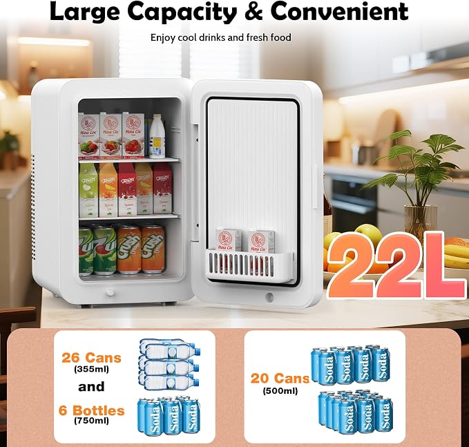 13L/22L Mini Fridge for Bedroom, Non-condensing Small Skincare Fridge, 110V/12V - Image 2
