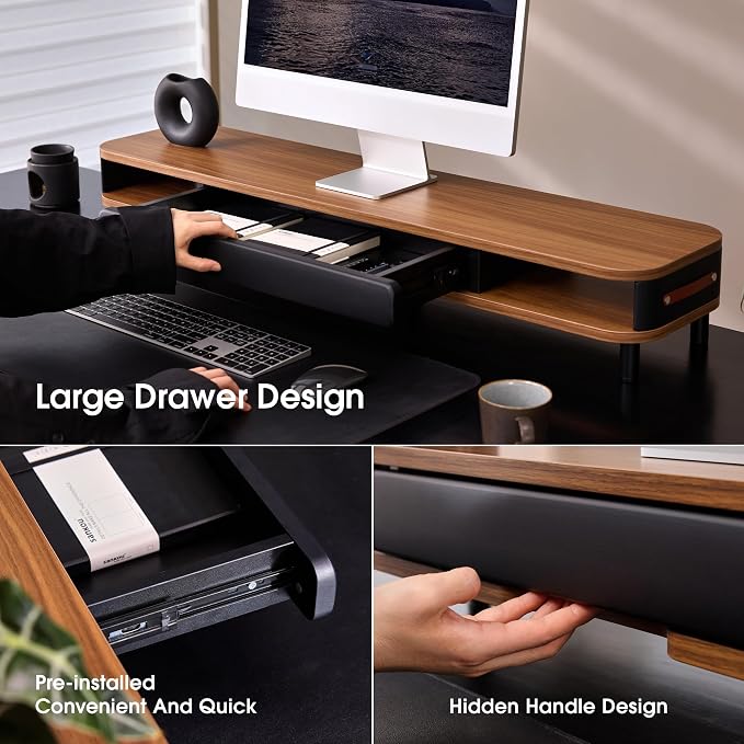 Fenge Monitor Stand with Large Drawer, 42.5 Inch Dual Monitor Riser - Image 3