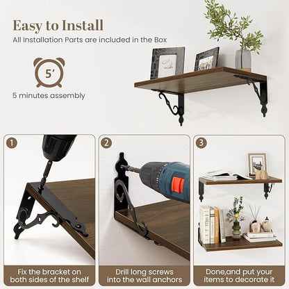 36 Inches Floating Shelves, Rustic Long Wall Shelves, 8 Inch Deep Book Shelf - Image 7