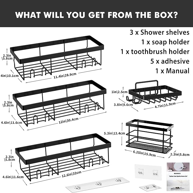 Moforoco Adhesive Shower Caddy Organizer Shelves Rack - Image 7