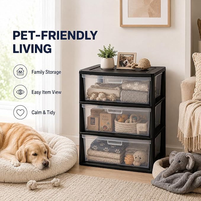 3 Drawer Plastic Storage Tower Wide Organizer - Image 9