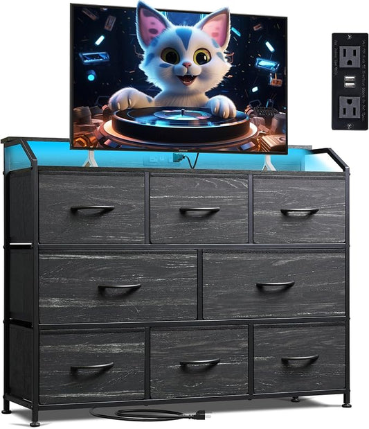WLIVE Dresser for Bedroom, 8 Drawer LED Dresser, LED ambient lighting, Built-in by WLIVE