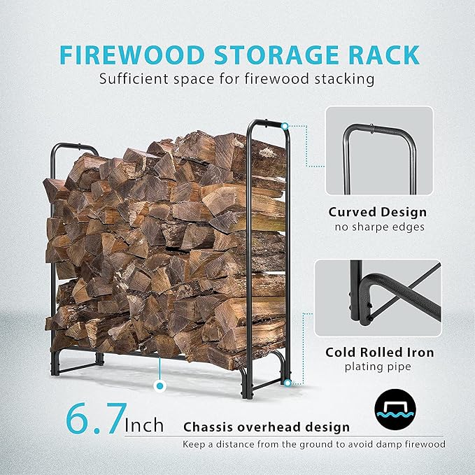 VIVOHOME 5ft Heavy Duty Indoor Outdoor Firewood Storage Log Rack - Image 3