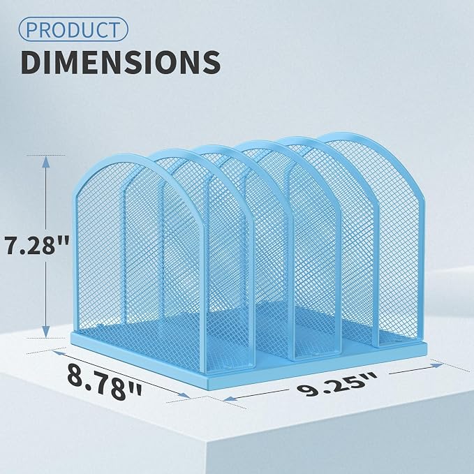 5-Section Vertical Desktop Organizer, 5-Section Mesh File Folder Stand Sorter - Image 2