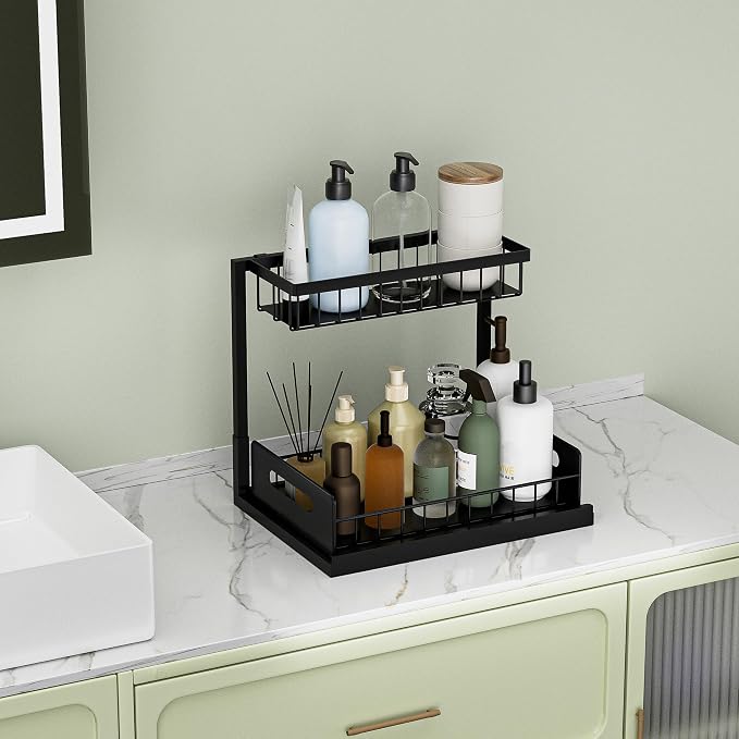 Under Kitchen Sink Organizer 2 Tier, Pull Out Bathroom Sink Organizers and - Image 5