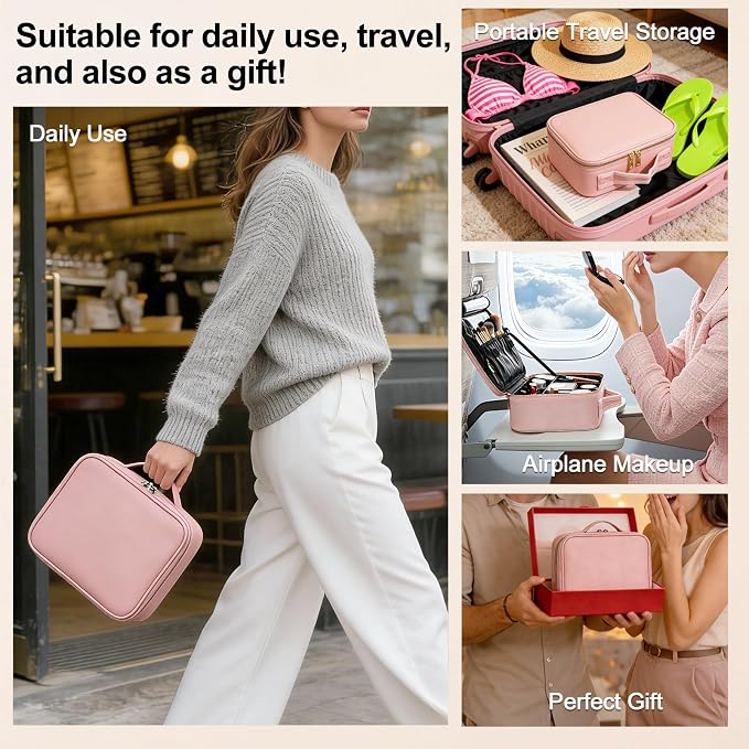 Travel Makeup Bag with Brush Holder, Professional Cosmetic Train Case Organizer - Image 6