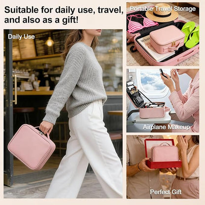 Travel Makeup Bag with Brush Holder, Professional Cosmetic Train Case Organizer - Image 6
