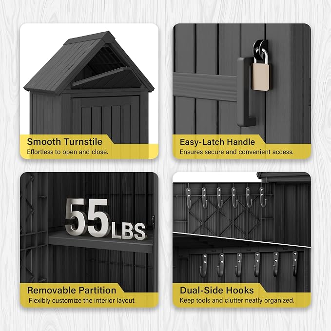 Bifanuo Deck Box Storage Shed Outdoor Storage Cabinet, Vertical Waterproof - Image 5