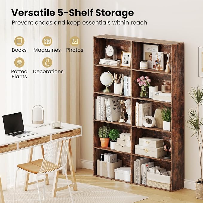 Giantex 5-Tier Bookshelf Set of 2, Freestanding Bookcase - Image 4