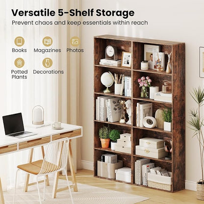 Giantex 5-Tier Bookshelf Set of 2, Freestanding Bookcase - Image 4