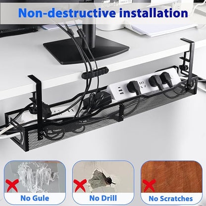 Under Desk Cable Management Tray 25.3 Inch, Clamp-On Cable Organizer Box - Image 3