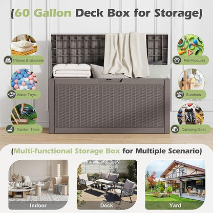 Outdoor Storage Box, 60 Gallon Resin Deck Boxes Outdoor Waterproof - Image 3