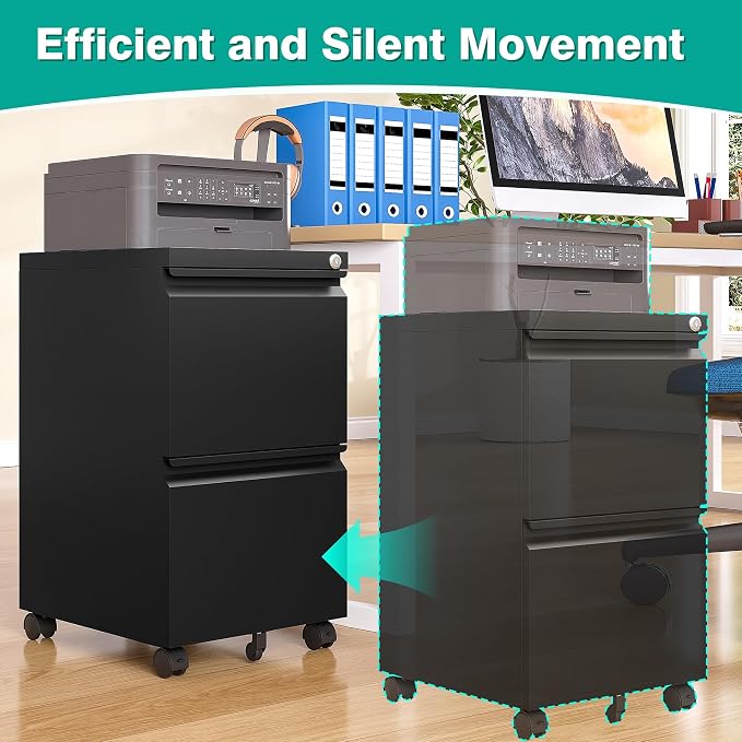 SISESOL Assembled 2 Drawer File Cabinet on Wheels, Metal Filing Cabinet - Image 8