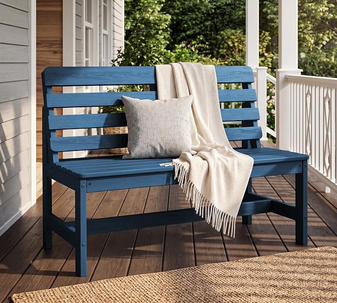 SERWALL Armless Outdoor Bench, All Weather HDPE Porch Bench, 2 Pack, Suitable - Image 2