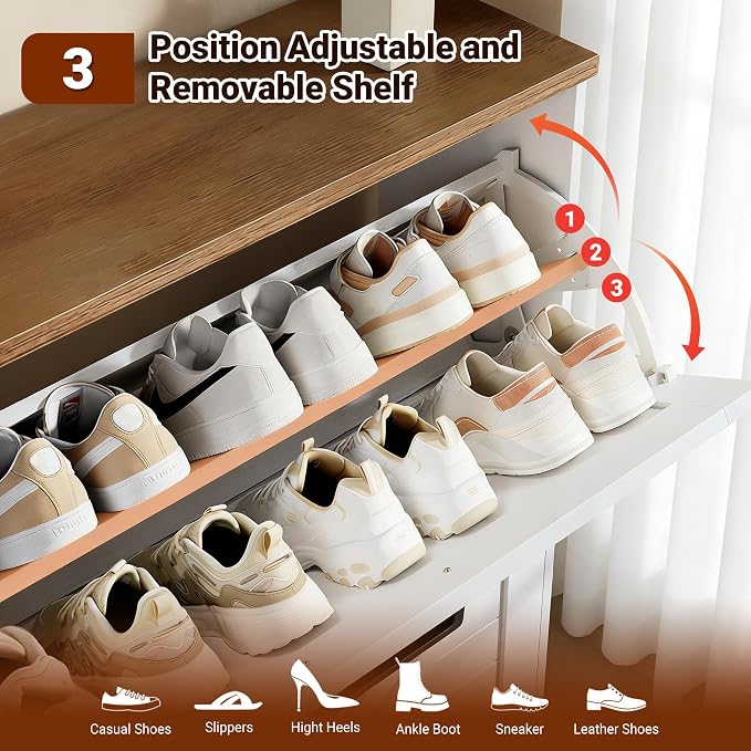 Shoe Cabinet for Entryway, 3 Flip Drawers Shoe Storage Cabinet - Image 5