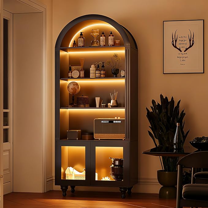 Wooden Arched Bookshelf, 5-Tier Shelf, Farmhouse Storage Display Cabinet by WildhomeYourHomeFurnishingSolution