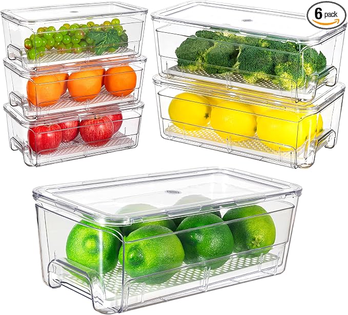 Imncya 6 Pack Stackable Pull-Out Fridge Organizer Drawers, Fridge Stackable by Imncya