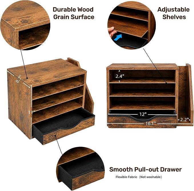 Wooden Desk Organizer with Drawers, 4 Tier Office File Organizer Wood, Paper - Image 3