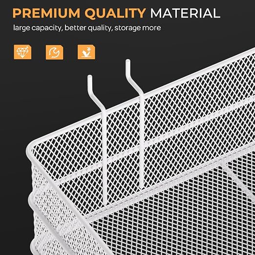 INCLY 4 Pack Upgrade Pegboard Baskets, 4 Sizes Square Metal Mesh Basket | Peg - Image 4
