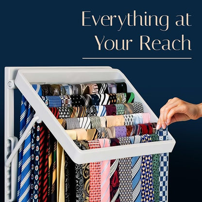 TieMaster Tie Rack and Scarf Organizer, Battery-Free Design, Holds 60 Ties and - Image 9