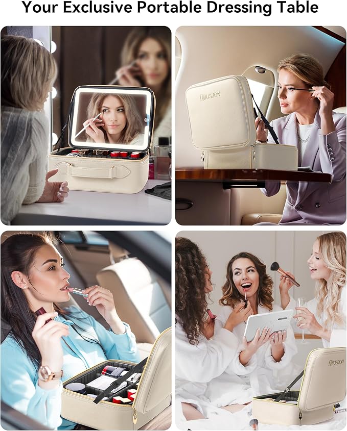 JUSRON Travel Makeup Bag With LED Mirror, Cosmetic Train Case with Light up - Image 7