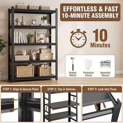 3 Tier Metal Bookshelf, Adjustable Tall Bookcase, Heavy Duty 1800 LBS Modern - Image 9