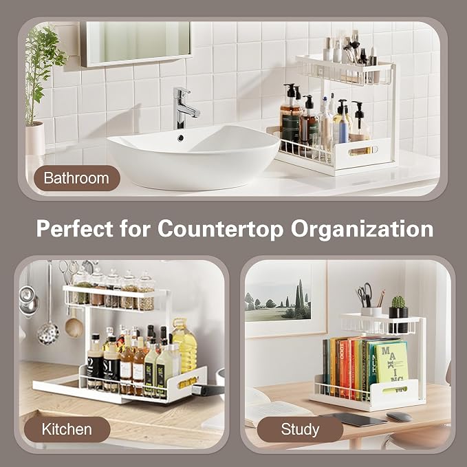 VUSIGN 2 Tier Under Sink Organizer and Storage, Slide Out Pull Out Cabinet - Image 7