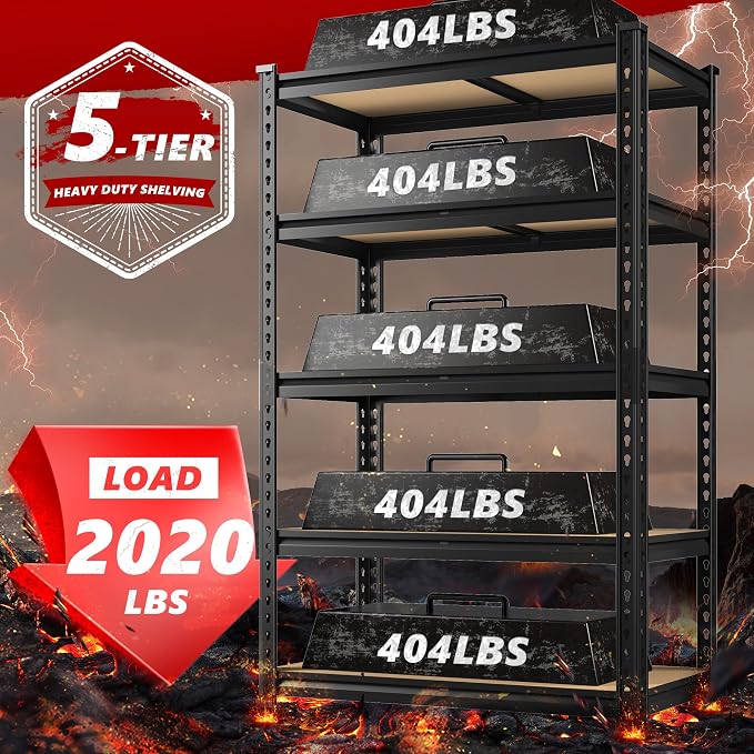 REIBII 2020LBS Storage Shelves 5 Tier Garage Shelving Heavy Duty Adjustable - Image 5