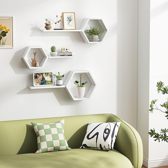 Wooden Hexagon Floating Shelves Wall Mounted - Image 3