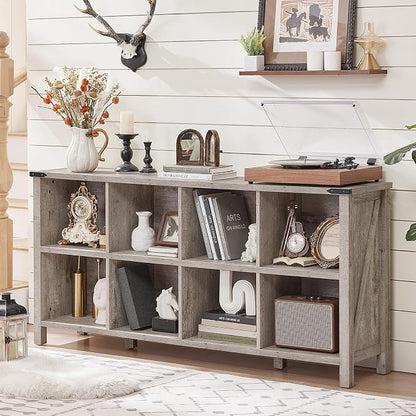 8 Cube Book Shelf, Farmhouse Wood Long Storage Organizer Bookcase, Hallway TV - Image 8