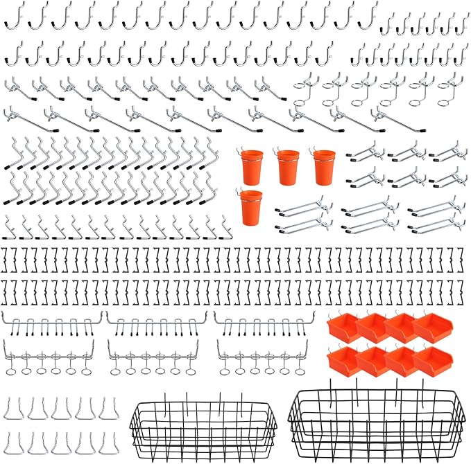 Pegboard Organizer Accessories Kit 264 PCS, Peg Board Hooks Assortment by ENJOYWOOD