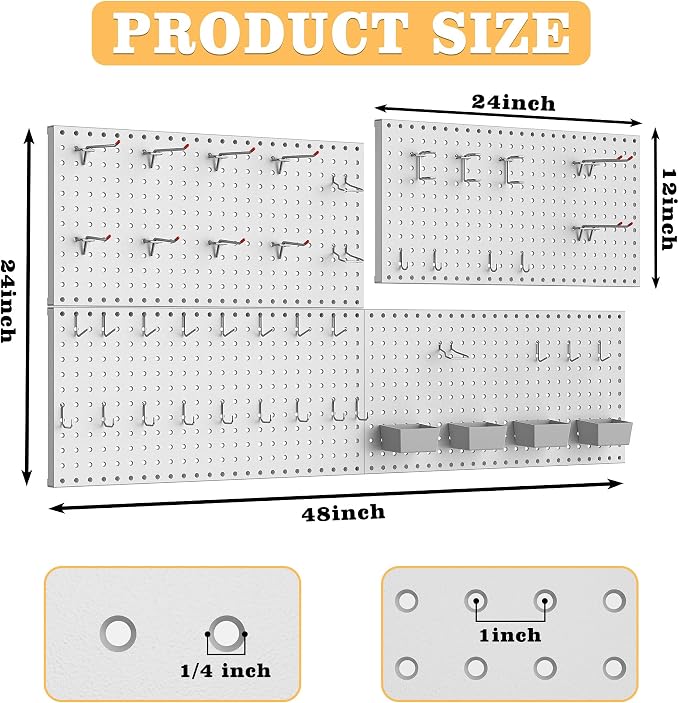 Pegboard Smith 48PCS Metal Pegboard Kit – 12"x24" Tool Storage Wall Organizer - Image 3