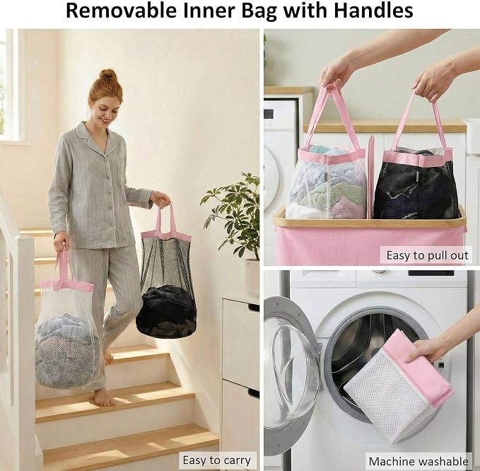 efluky Laundry Hamper with Lid, Double Laundry Basket with 2 Removable Bags - Image 7