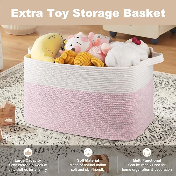 XXXL Large Blanket Basket, 108L Cotton Rope Storage Basket - Image 5