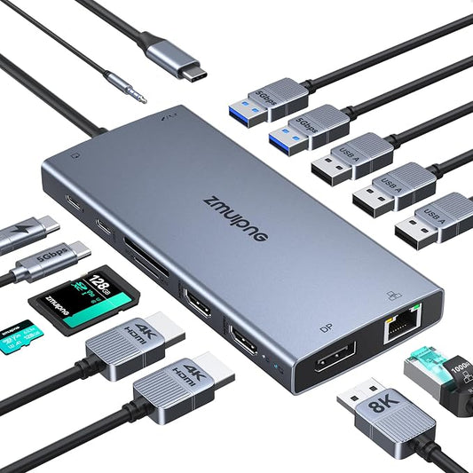 USB C Docking Station Dual Monitor Laptop Docking Station, 15 in 1 Docking by ZMUIPNG