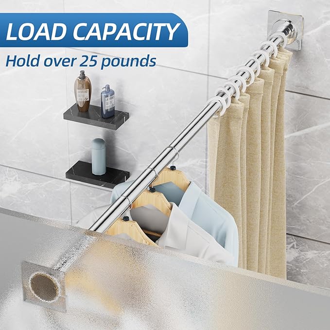 CorkLatta Chrome Adjustable Shower Curtain Rod 32 to 92 inch - Image 3
