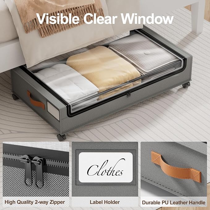 LAMU Under Bed Storage with Wheels, 2 Pack Under Bed Storage Containers with - Image 5