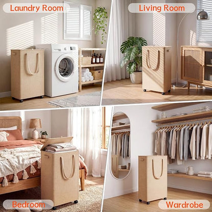 Slim Laundry Hamper with Wheels, 15 Gal Rolling Laundry Basket with lid and - Image 7