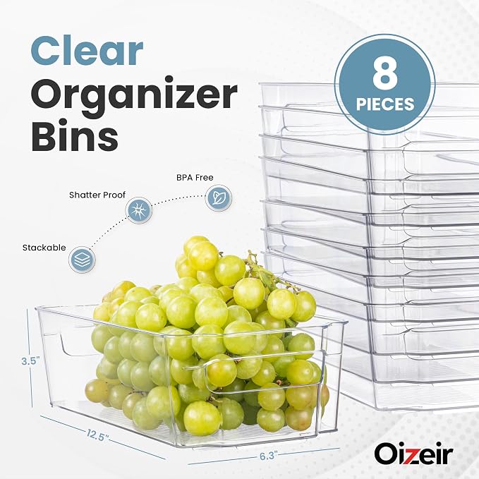 Oizeir 8 Pack Clear Plastic Storage Bins - Image 2