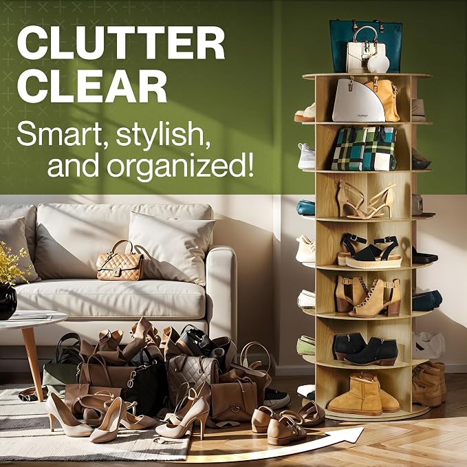 LOFT + IVY 7 Tier Rotating Shoe Rack Tower – 360° Spinning Storage Organizer - Image 6