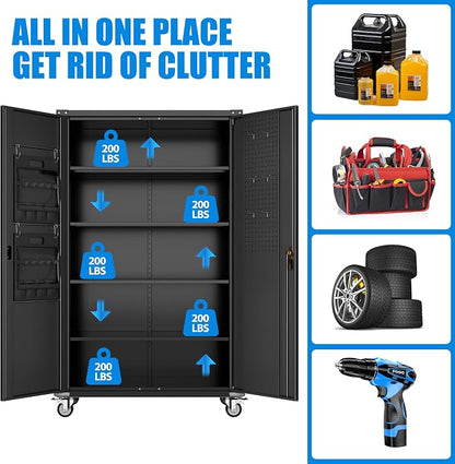 Upgraded Wide & Deep Extra Large Metal Storage Cabinet on Wheels, Lockable - Image 6