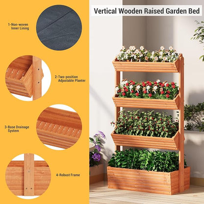 Vertical Wooden Raised Garden Bed Planters Wood Planter Kit Plant Stand Flower - Image 4