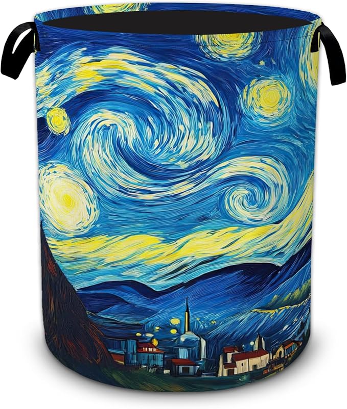Starry Night Laundry Basket, Van Gogh Style Oxford Cloth Laundry Hamper by Unknown
