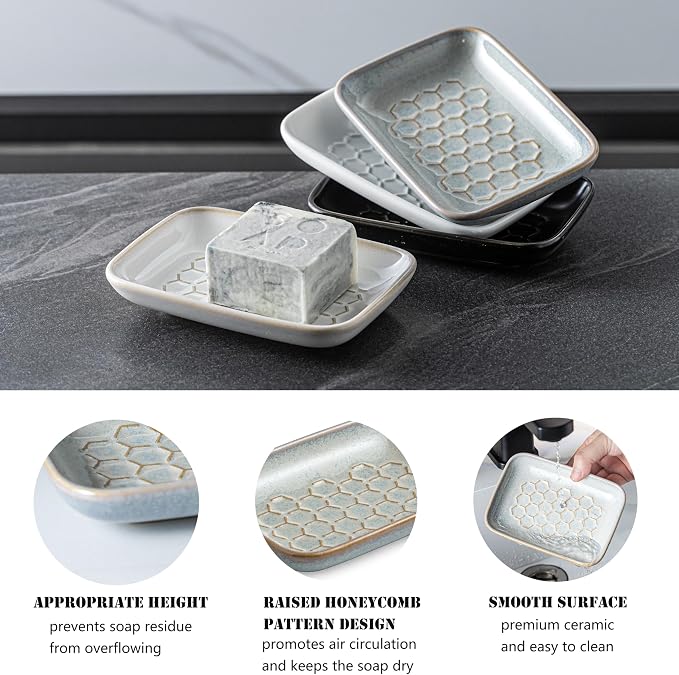 Gomakren Soap Dish for Shower, Bar Soap Holder, Ceramic Soap Dishes for Bar Soap - Image 4