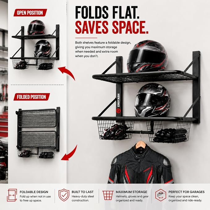 Motorcycle Helmet Wall Mount, 2-Tier Helmet Holder Wall Mount - Image 2