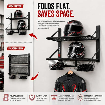 Motorcycle Helmet Wall Mount, 2-Tier Helmet Holder Wall Mount - Image 2