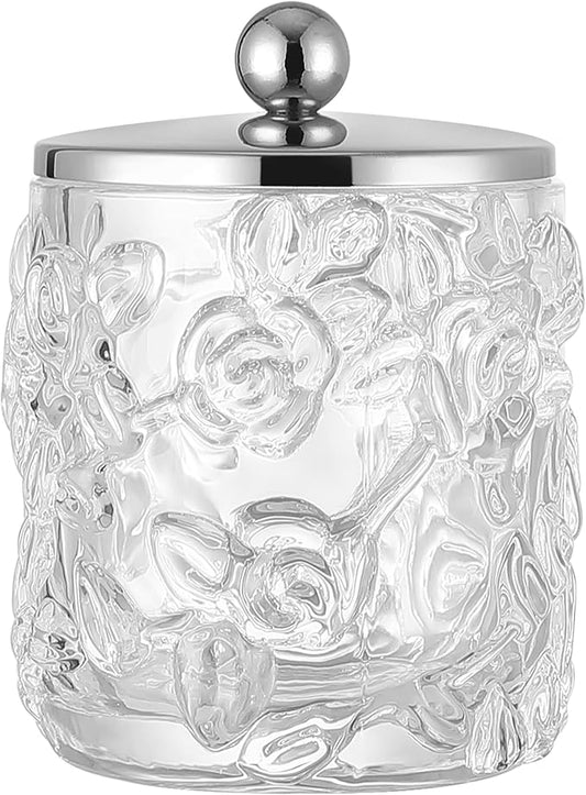 Clear Transparent Apothecary Floral Embossed Glass Jar by IndecorHome